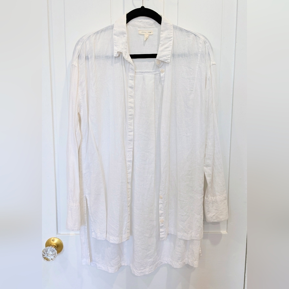 Silence + Noise Urban Outfitters White Button Down Linen Shirt | Small